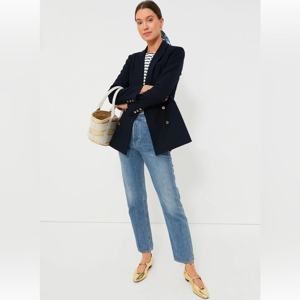 NWT Tuckernuck Diana Double Breasted Blazer Black Gold Button Tone Size XS